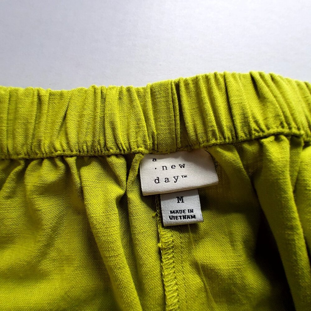 A New Day Lime Green Mini Skirt Elastic Waist Medium Size Cotton & Rayon Blend - Picture 6 of 10